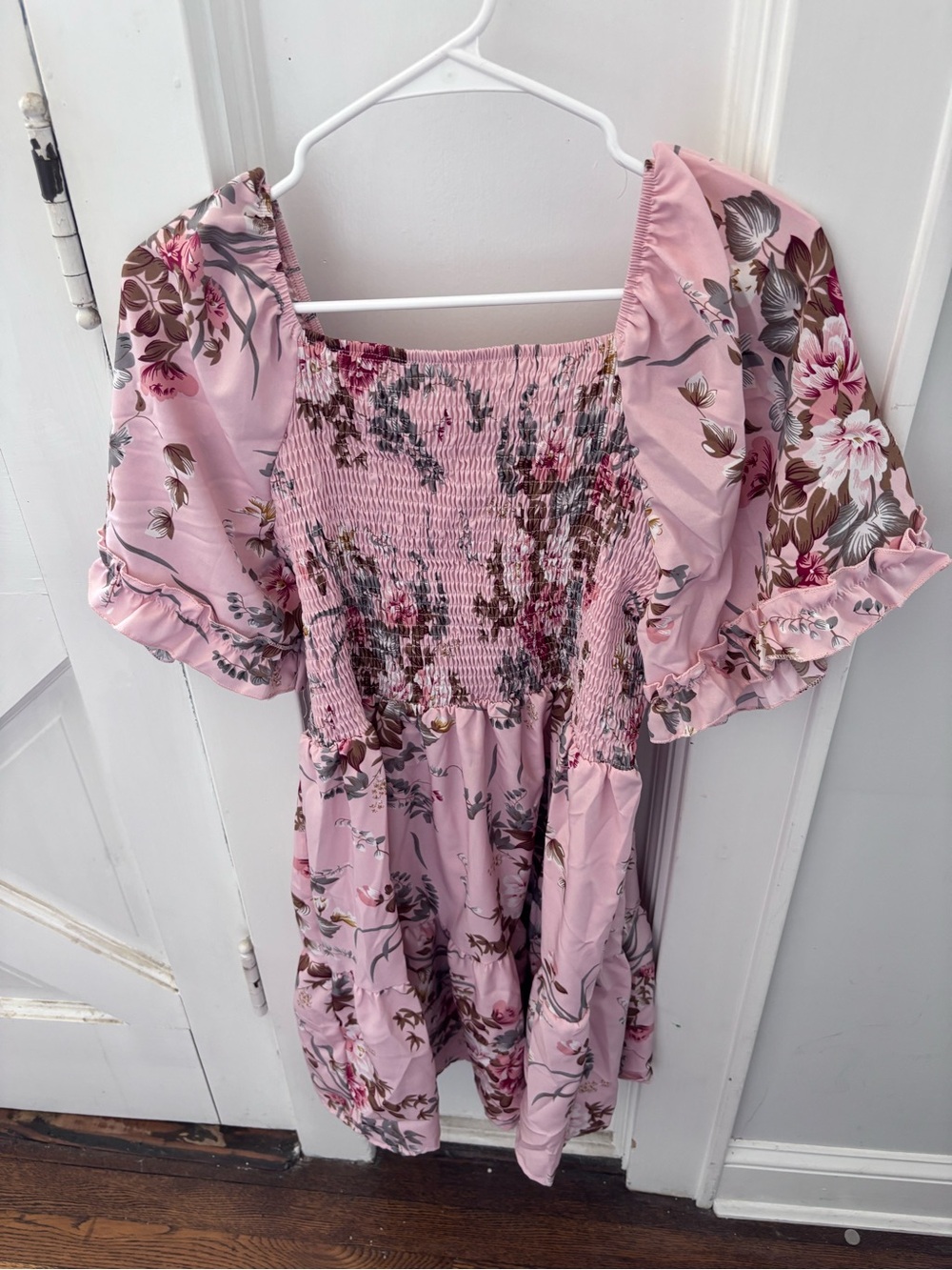 Floral Smocked Puff-Sleeve Dress - Pink - Picture 2 of 3
